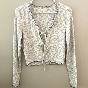 Womens Moa Moa Grey Cropped Tie Sweater Cardigan Sz.S